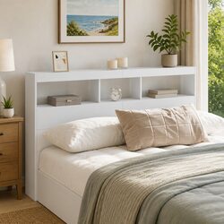 White Headboard Cabinet with LED Lighting 160x17x102 cm