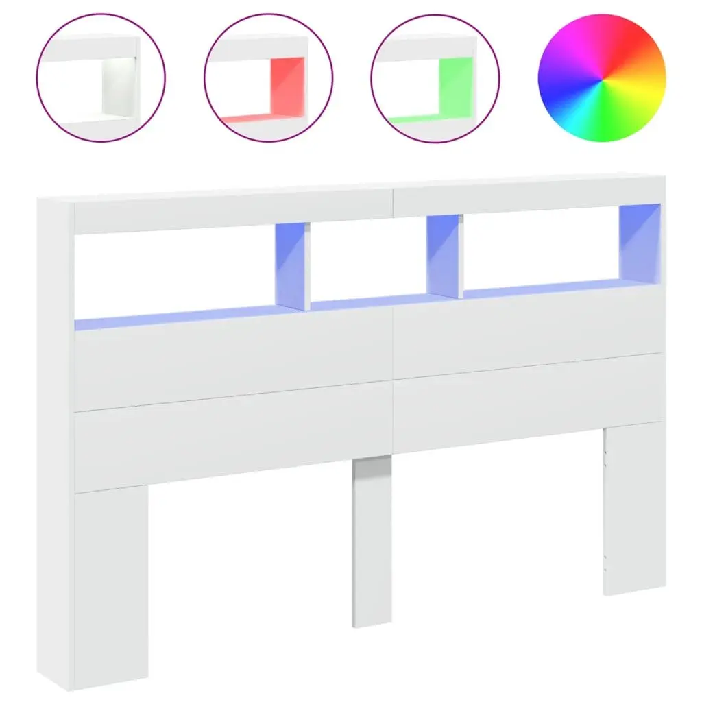 Headboard Cabinet with LED Lights Contemporary 160x17x102 cm White