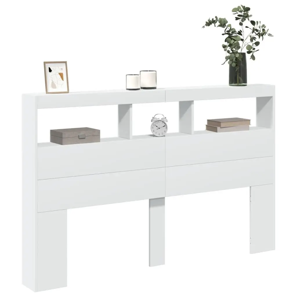 Headboard Cabinet with LED Lights Contemporary 160x17x102 cm White