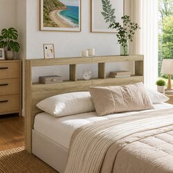RGB LED Headboard Cabinet with Storage 160cm Brown