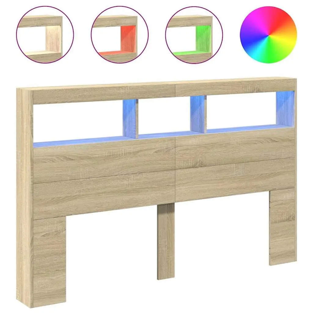 Headboard Cabinet with RGB LED Lights Storage 160cm Brown
