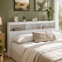 RGB LED Headboard Cabinet White 180cm Storage Solution