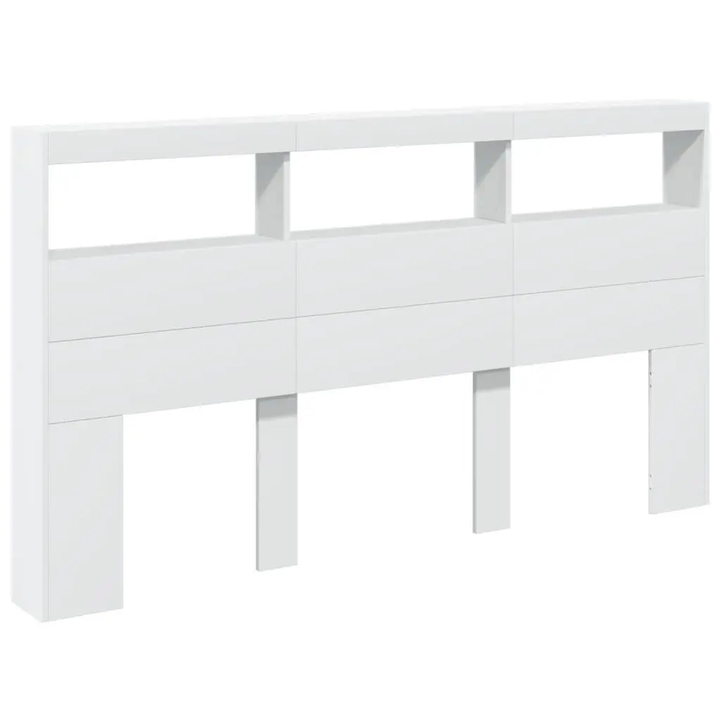 White Headboard Cabinet 180cm with RGB LED Lights and Storage Compartments