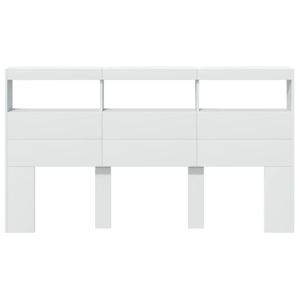 White Headboard Cabinet 180cm with RGB LED Lights and Storage Compartments
