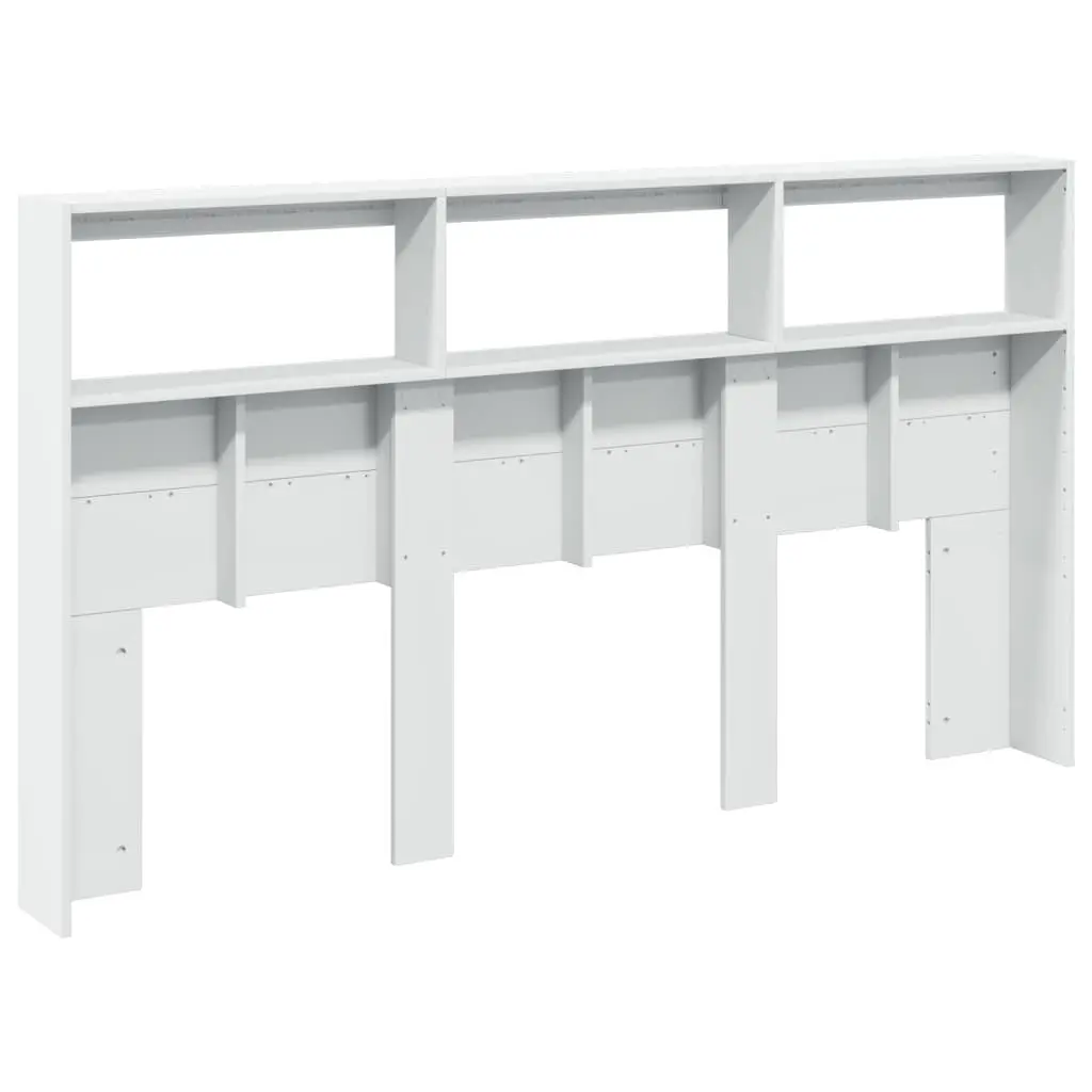 White Headboard Cabinet 180cm with RGB LED Lights and Storage Compartments