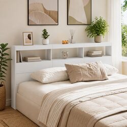 RGB LED White Headboard Cabinet 200cm for Bedrooms