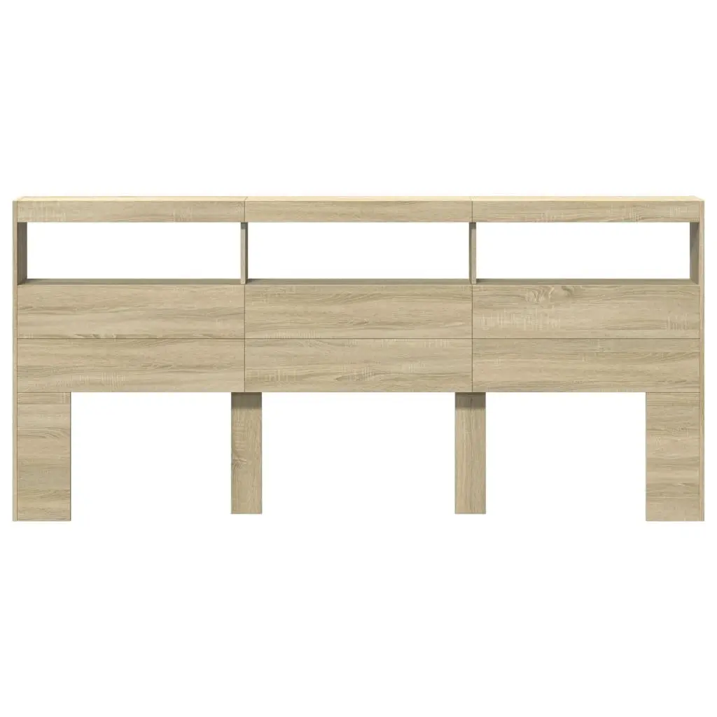 LED Lighted Storage Headboard Brown Engineered Wood 220cm Bedroom Display Cabinet