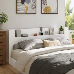 RGB LED Headboard Cabinet White 220cm Storage Shelf