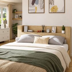 Brown Engineered Wood Headboard Cabinet with LED Lighting