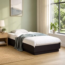 Black Bed Frame 90x190 cm with Engineered Wood Slatted Base