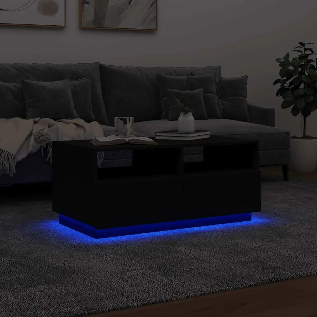 Coffee Table with RGB LED Lights Modern Black 90L x 49W x 40H cm