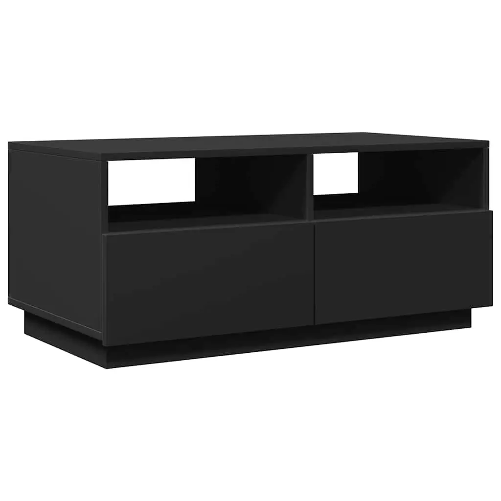 Coffee Table with RGB LED Lights Modern Black 90L x 49W x 40H cm