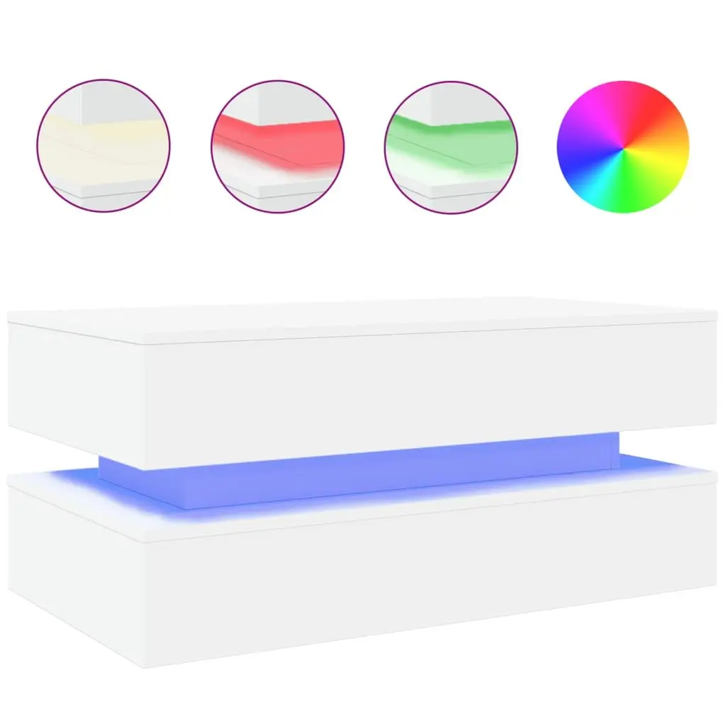 Coffee Table with RGB LED Lights Modern 90x50x40cm White