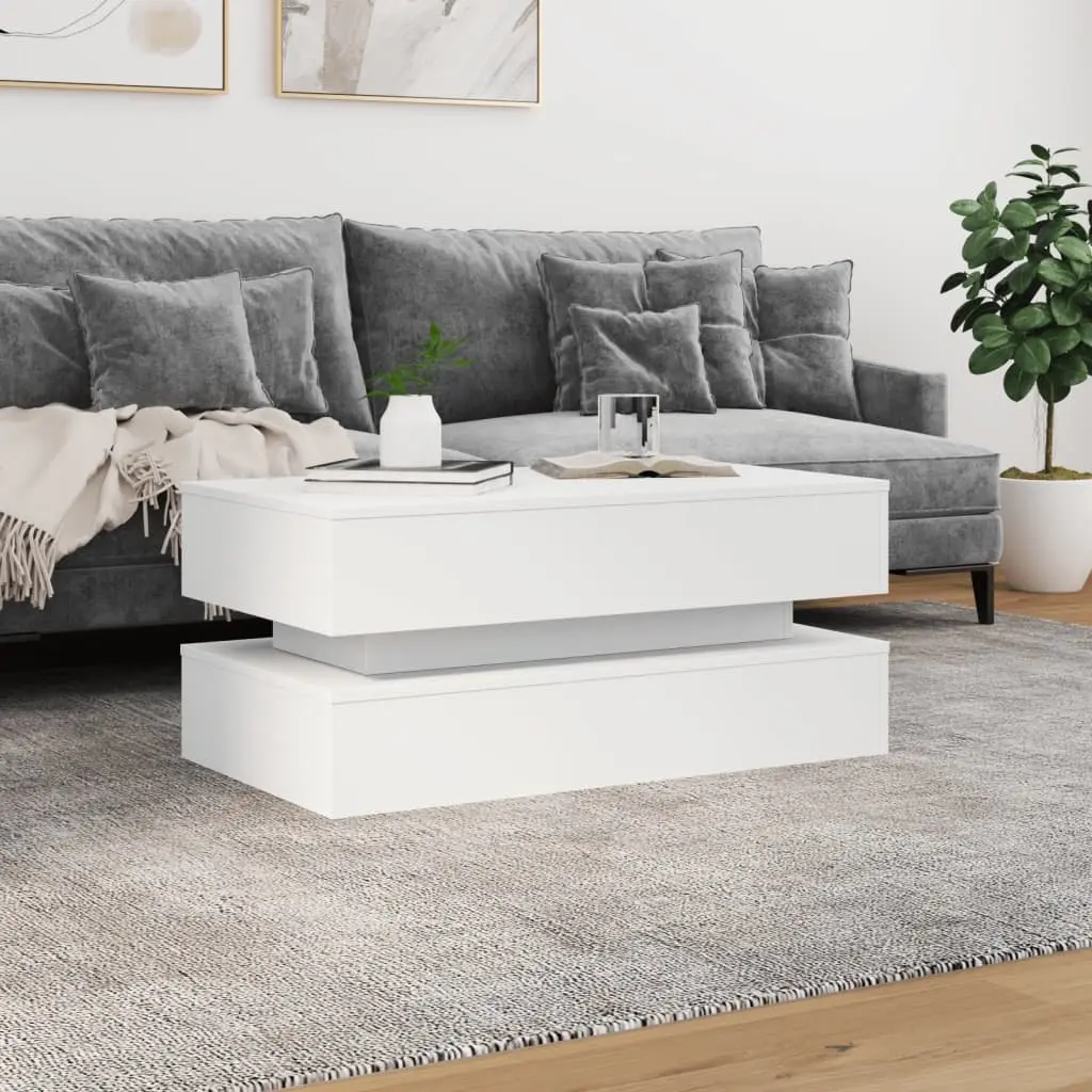 Coffee Table with RGB LED Lights Modern 90x50x40cm White