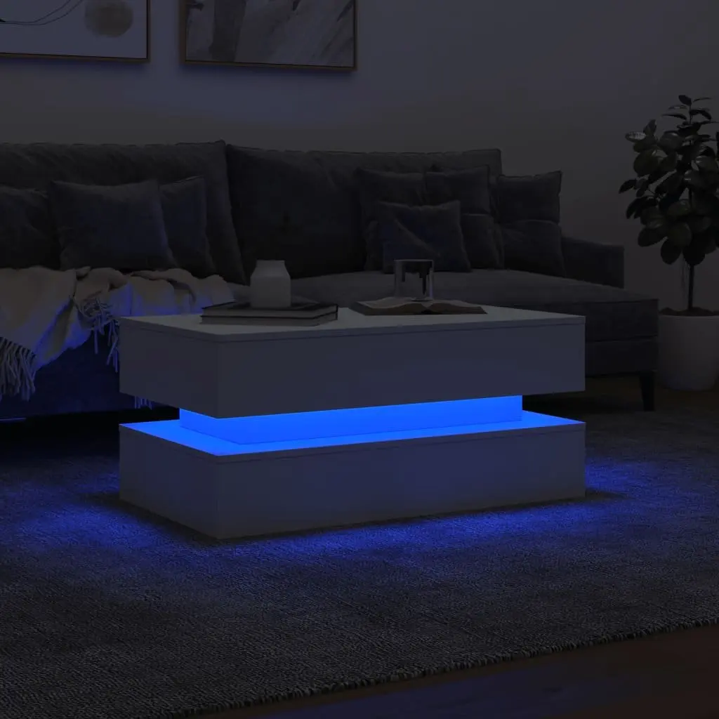 Coffee Table with RGB LED Lights Modern 90x50x40cm White