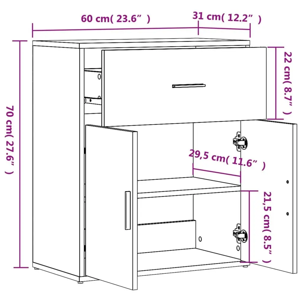 Sideboard White Engineered Wood 60x31x70 cm Storage Cabinet