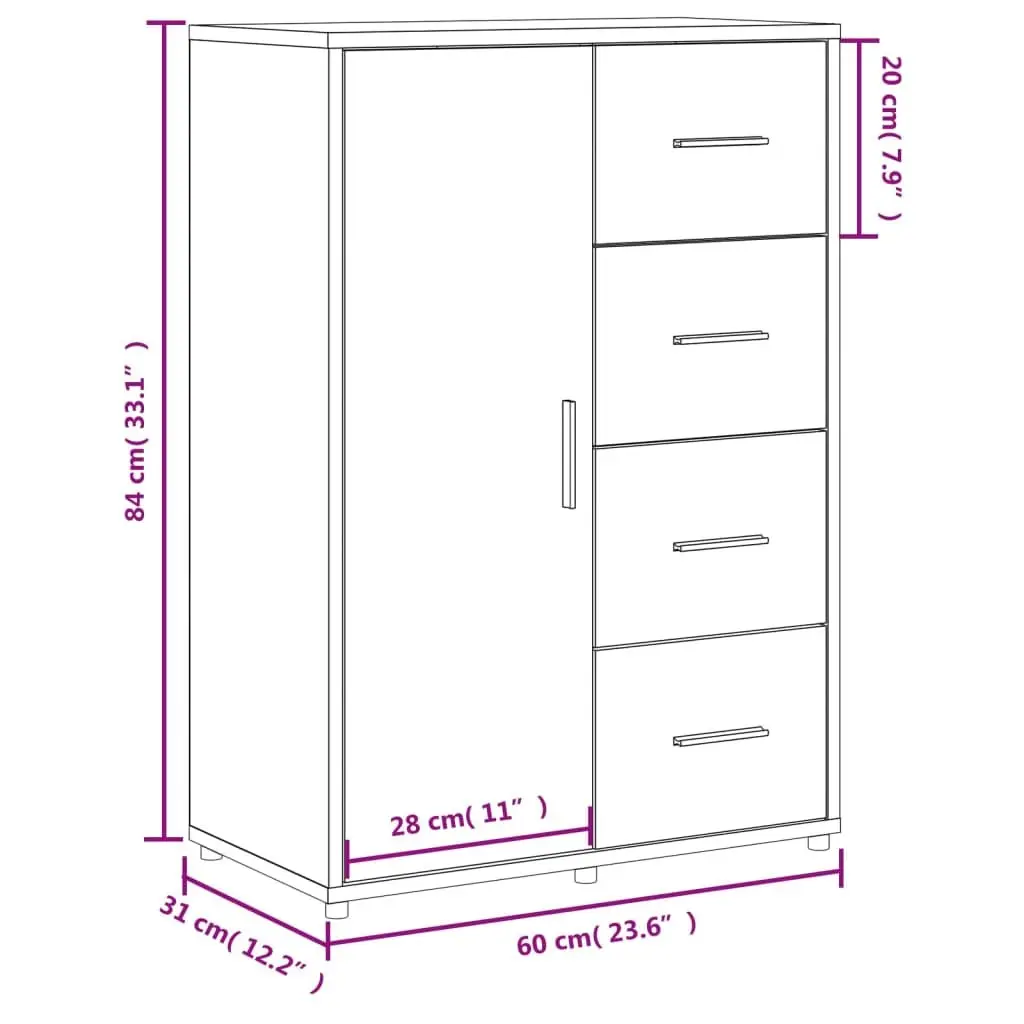 Sideboard White Durable Engineered Wood 60x31x84 cm Storage Cabinet