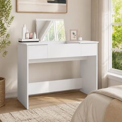 Modern White Dressing Table with Mirror and Storage 100x45x76cm