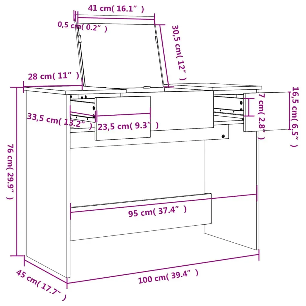 Dressing Table with Mirror Modern Storage Unit 100x45x76cm White