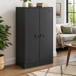 Black Storage Sideboard with Cold-Rolled Steel Frame 67x39x107cm