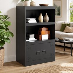 Black Storage Sideboard 67x39x107 cm Steel Frame Cabinet