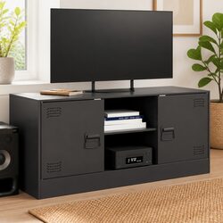 TV Cabinet 99x39x44cm, Black Cold-Rolled Steel