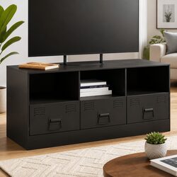Media Console Storage Unit in Black, 99x39x44 cm