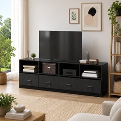 2-Piece Black TV Cabinet Storage Unit