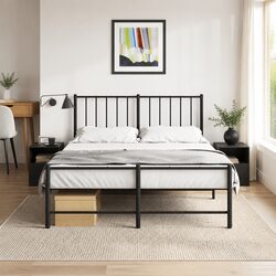 Black Bedside Cabinets 2pc with Steel Frame Storage
