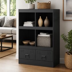 Black Highboard Sideboard with Cold-Rolled Steel Frame