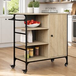 Engineered Wood Kitchen Trolley with Steel Frame and Wheels