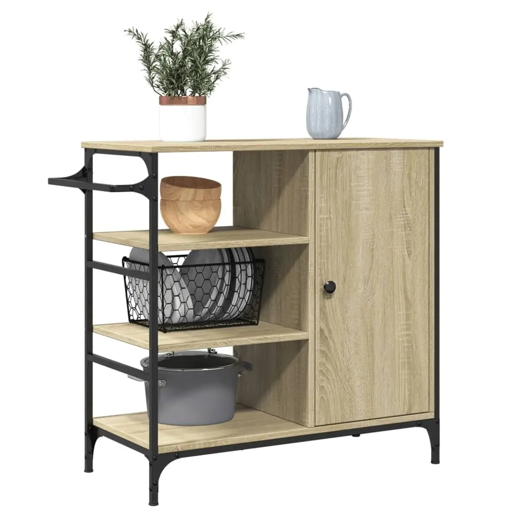 Kitchen Cart Brown Storage Organizer Trolley with Wheels Engineered Wood Shelves Towel Rack 875x385x845mm