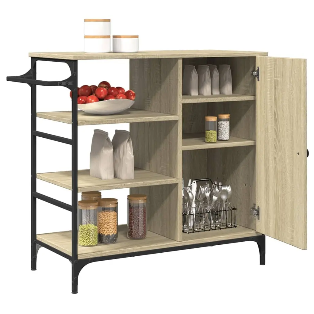 Kitchen Cart Brown Storage Organizer Trolley with Wheels Engineered Wood Shelves Towel Rack 875x385x845mm