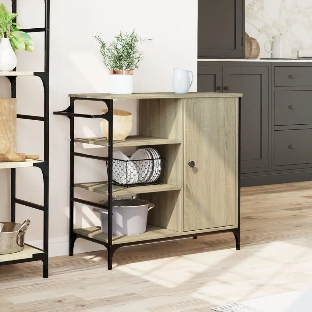 Kitchen Cart Brown Storage Organizer Trolley with Wheels Engineered Wood Shelves Towel Rack 875x385x845mm
