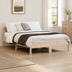 Bed Frame 135x190 cm in Solid Pine Wood with Plywood Slats