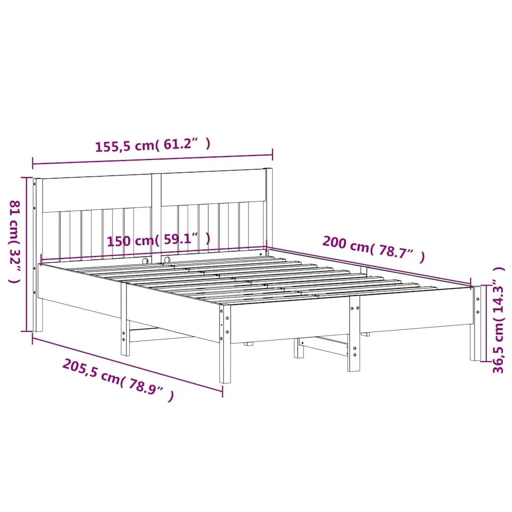 Wooden Bed Frame Slatted Base 150x200 cm Brown
