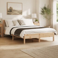 Bed Frame 135x190 cm in Brown Solid Pine with Slatted Base
