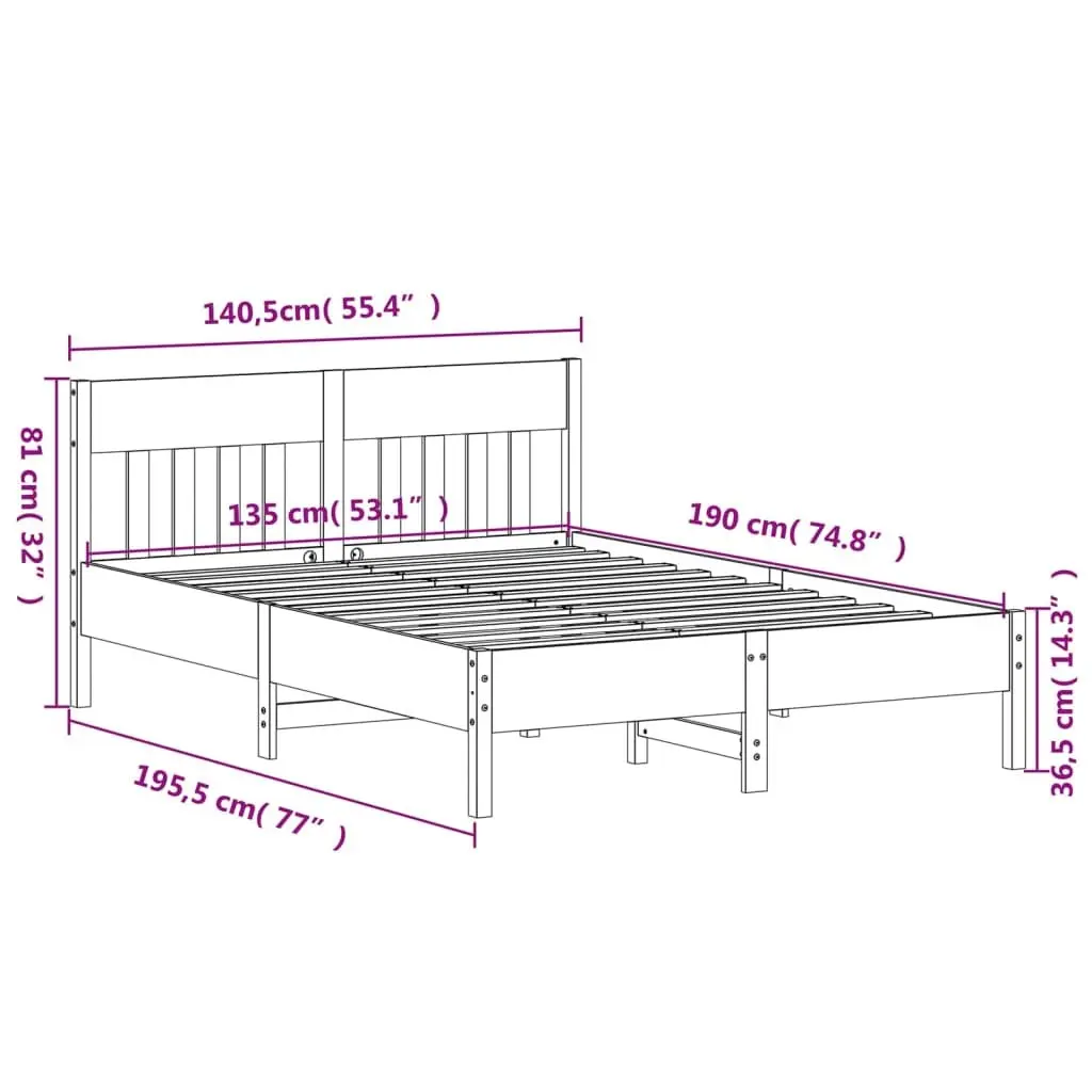 Solid Pine Wood Bed Frame Slatted Base Brown 135x190 cm