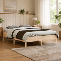 Bed Frame with Slatted Base 135x190 cm in Solid Pine Wood