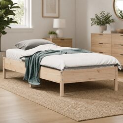 90x190 cm Brown Bed Frame with Solid Pine Wood