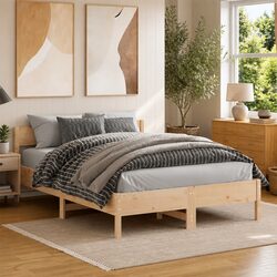 135x190 cm Bed Frame with Solid Pine Wood Construction