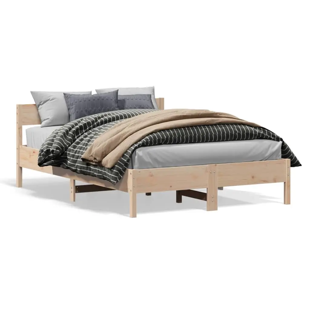 Bed Frame 135x190 cm Solid Pine Wood Slatted Base Bedroom Furniture Brown