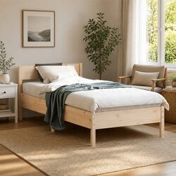 Pine Bed Frame 90x190 cm with Slatted Base and Headboard