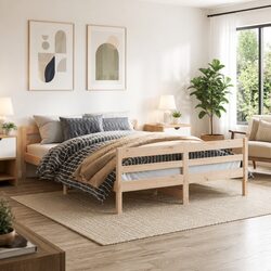 Double Bed Frame in Solid Pine Wood 137x187cm Brown