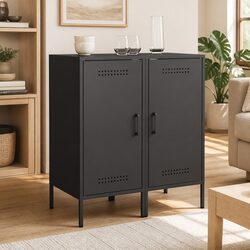 Black Industrial Sideboards Storage Cabinet Set of 2