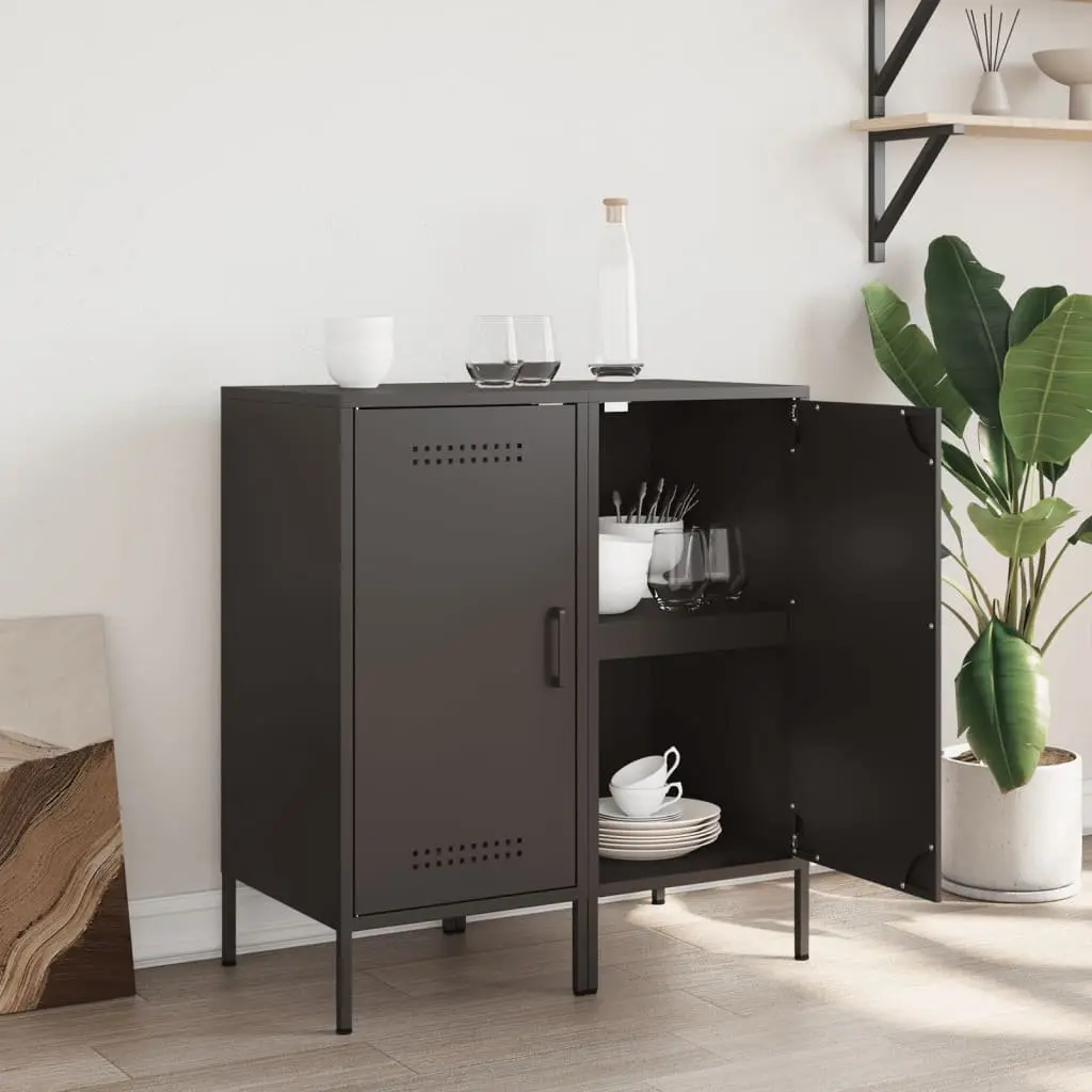 Black Sideboards Storage Cabinet 2 Piece Industrial Style Living Room Bedroom