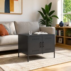 Coffee Table with Steel Frame and Storage Door