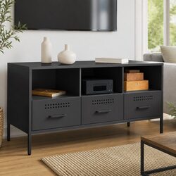 Steel Frame TV Cabinet with Storage 100.5cm Black