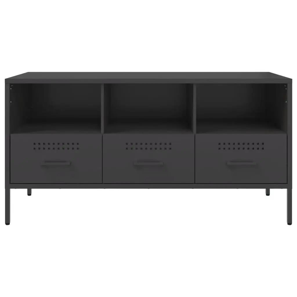 Black Steel Frame TV Cabinet Industrial Style 100.5cm Living Room Storage Unit