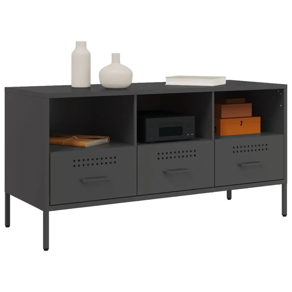 Black Steel Frame TV Cabinet Industrial Style 100.5cm Living Room Storage Unit